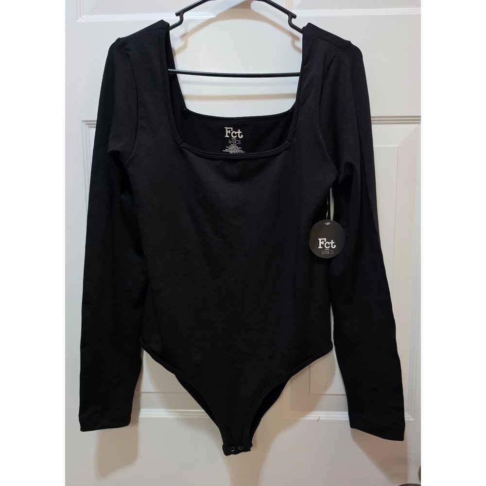 NWT Fct With Love Basics Black Square Neck Long Sleeve Bodysuit - Size XL